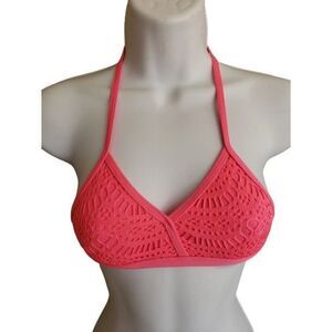 Girls Swimwear Crochet Overlay Pink Bikini Halter Style Top Medium NWT Clearance